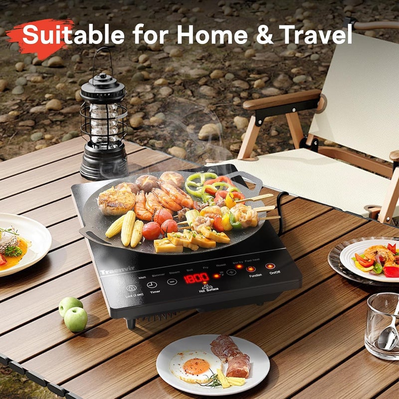 Traenvir Single Burner Electric Cooktop, Portable Electric Stove One Burner, 1800W Ceramic Cooktop with Touch Control, Child Safety Lock, 4 Hour Timer, Overheat Protection, 110V - 120V Plug in - Image 5